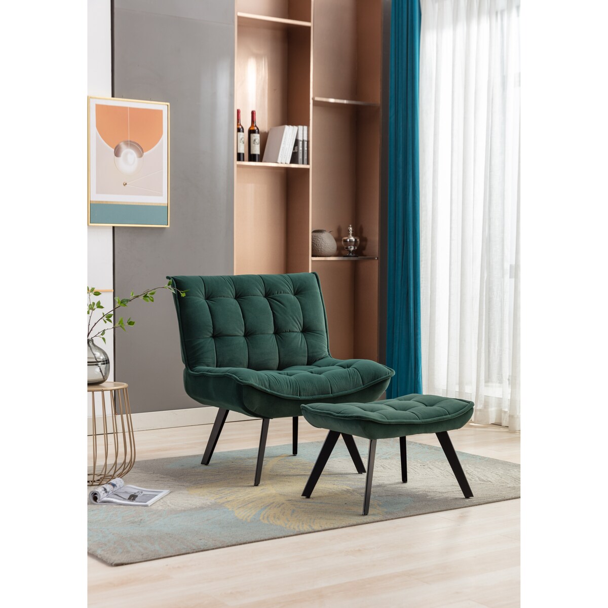 Modern Accent Chair Leisure Chair With Ottoman Black Legs