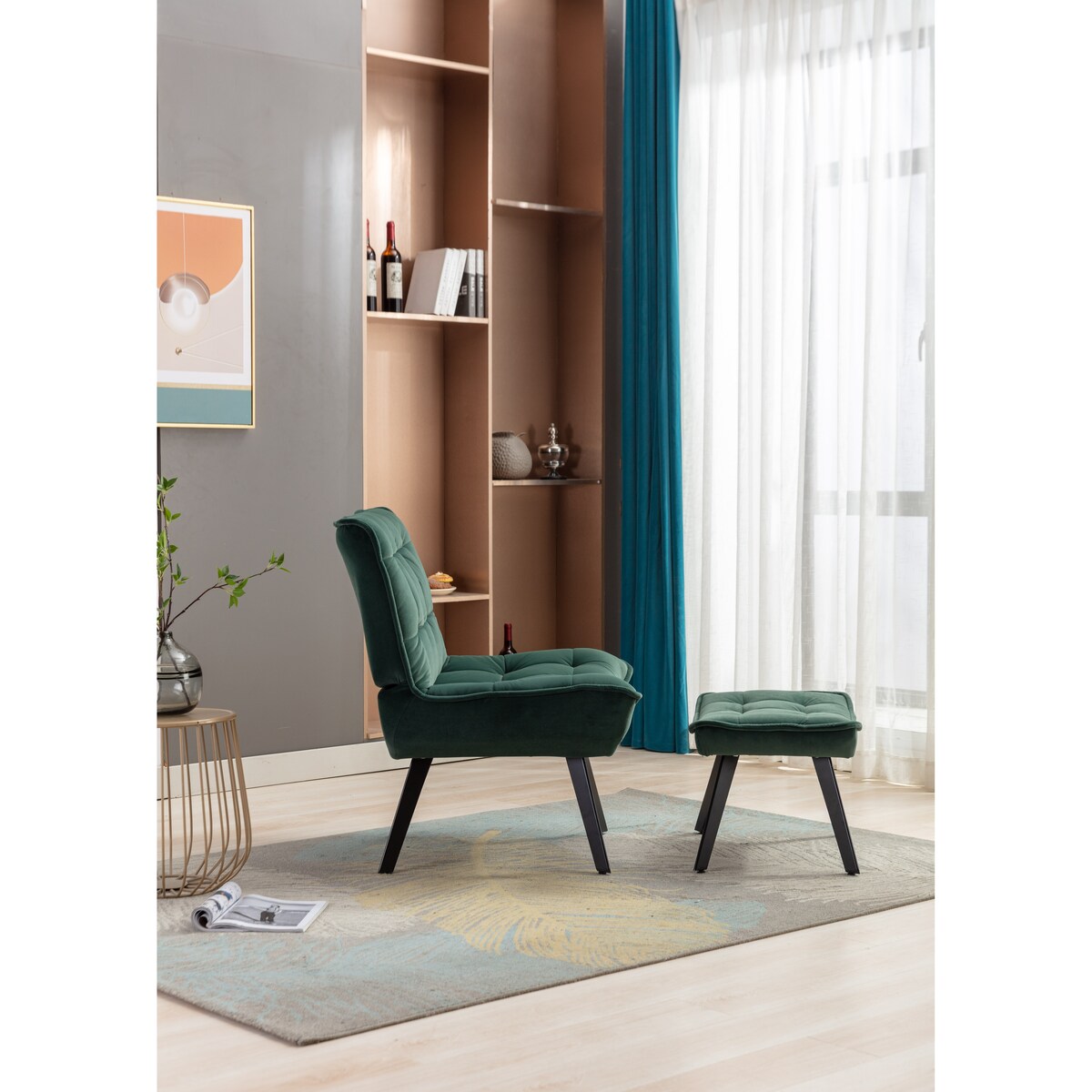 Modern Accent Chair Leisure Chair With Ottoman Black Legs