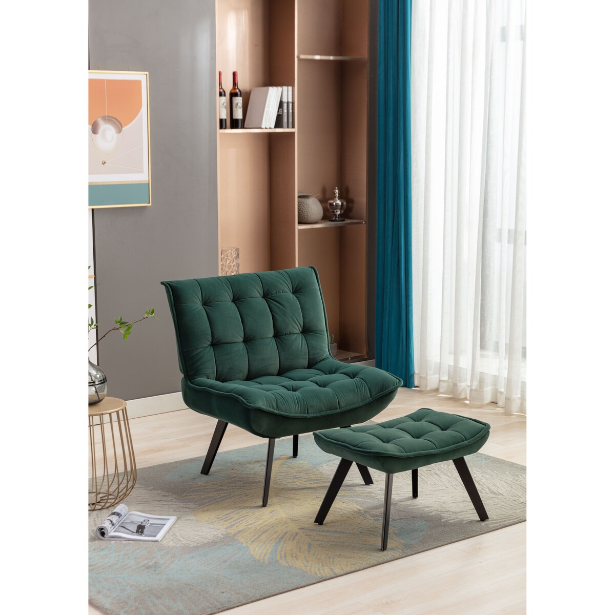 Modern Accent Chair Leisure Chair With Ottoman Black Legs