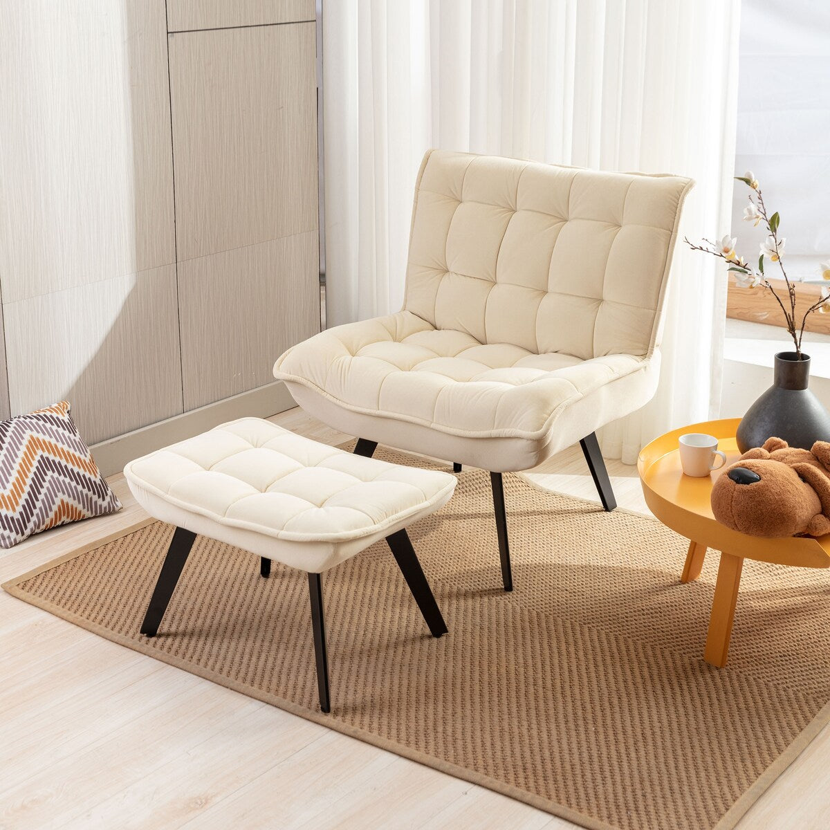 Modern Accent Chair Leisure Chair With Ottoman Black Legs