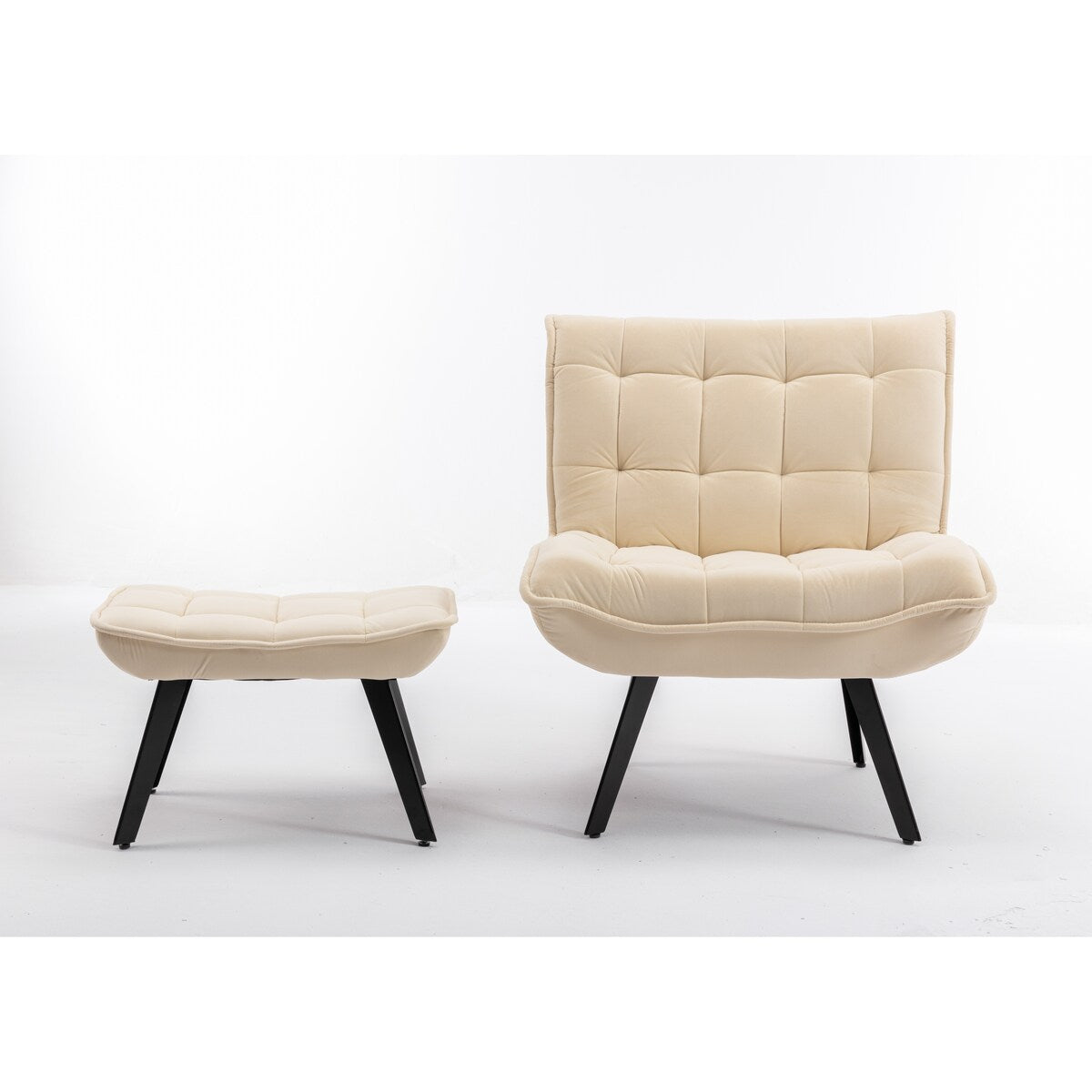Modern Accent Chair Leisure Chair With Ottoman Black Legs