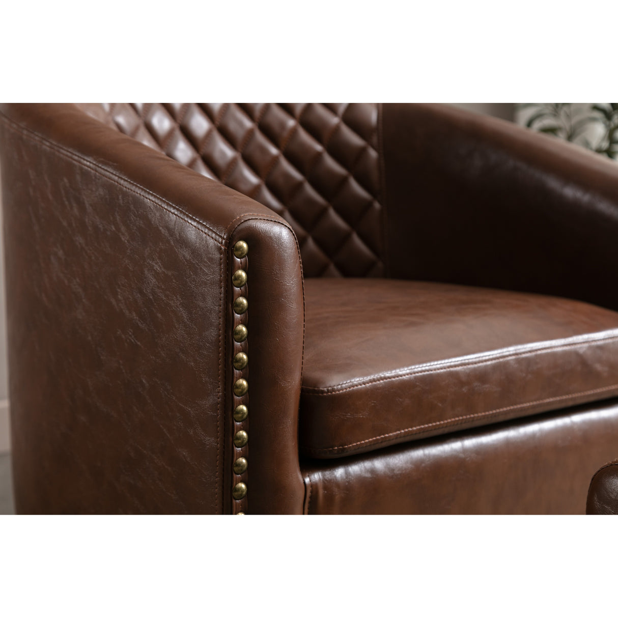 Modern Accent Chair with Ottoman for Livingroom Set, Brown PU