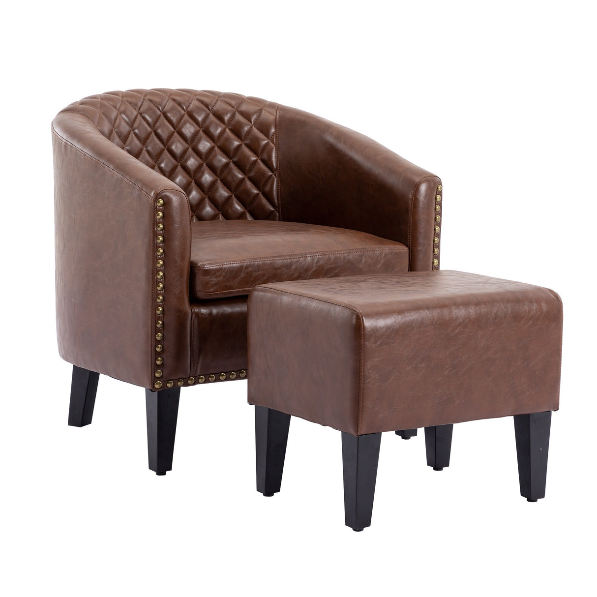 Modern Accent Chair with Ottoman for Livingroom Set, Brown PU