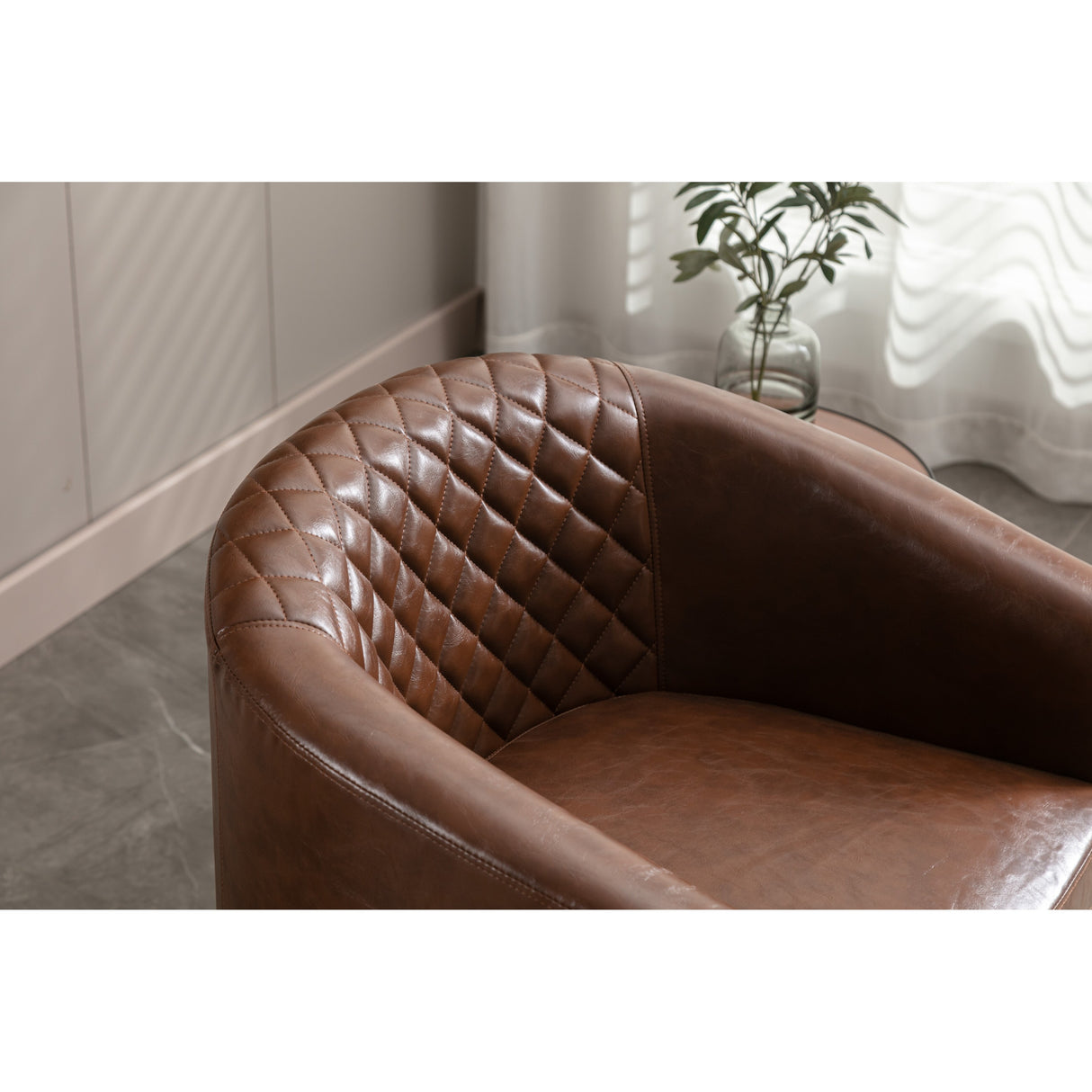 Modern Accent Chair with Ottoman for Livingroom Set, Brown PU