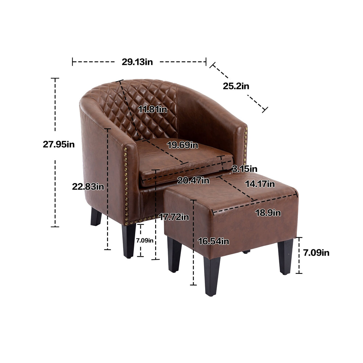 Modern Accent Chair with Ottoman for Livingroom Set, Brown PU