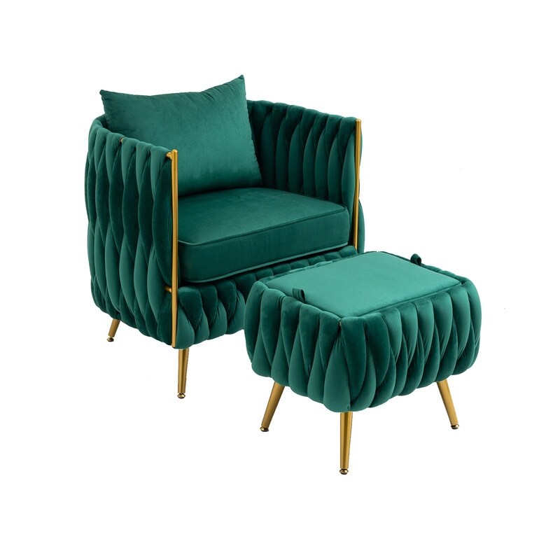 Modern Accent Chair with Storage Ottoman, Velvet Tufted Barrel Arm Chair, Single Sofa, Lounge Reading Chair, Accent Chair