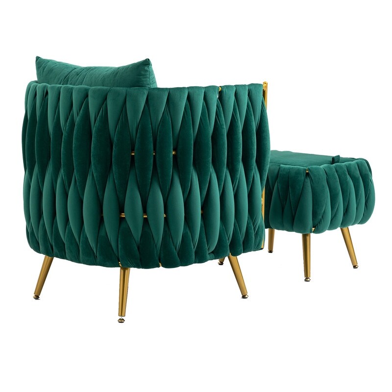 Modern Accent Chair with Storage Ottoman, Velvet Tufted Barrel Arm Chair, Single Sofa, Lounge Reading Chair, Accent Chair