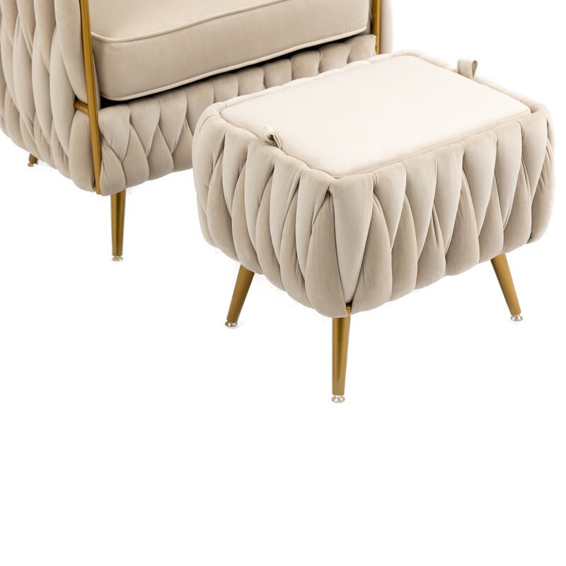 Modern Accent Chair with Storage Ottoman, Velvet Tufted Barrel Arm Chair, Single Sofa, Lounge Reading Chair, Accent Chair