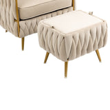 Modern Accent Chair with Storage Ottoman, Velvet Tufted Barrel Arm Chair, Single Sofa, Lounge Reading Chair, Accent Chair