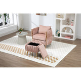 Modern Accent Chair with Storage Ottoman, Velvet Tufted Barrel Arm Chair, Single Sofa, Lounge Reading Chair, Accent Chair