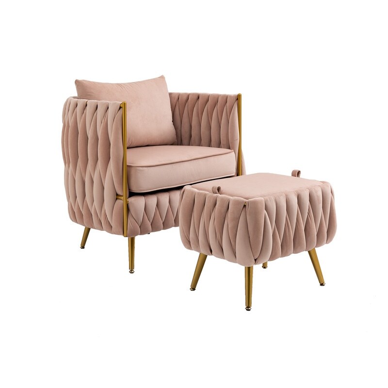 Modern Accent Chair with Storage Ottoman, Velvet Tufted Barrel Arm Chair, Single Sofa, Lounge Reading Chair, Accent Chair