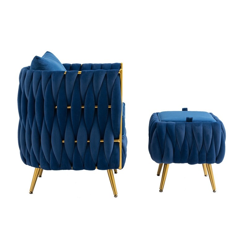 Modern Accent Chair with Storage Ottoman, Velvet Tufted Barrel Arm Chair, Single Sofa, Lounge Reading Chair, Accent Chair