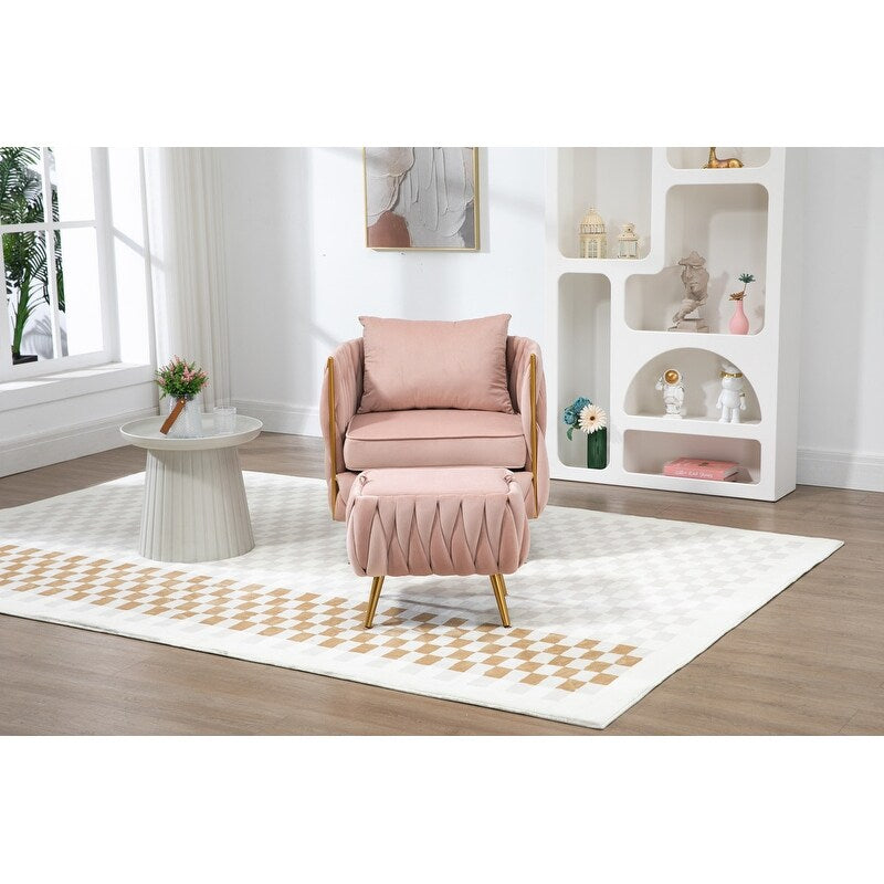 Modern Accent Chair with Storage Ottoman, Velvet Tufted Barrel Arm Chair, Single Sofa, Lounge Reading Chair, Accent Chair