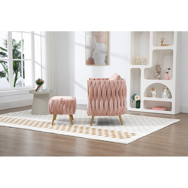 Modern Accent Chair with Storage Ottoman, Velvet Tufted Barrel Arm Chair, Single Sofa, Lounge Reading Chair, Accent Chair