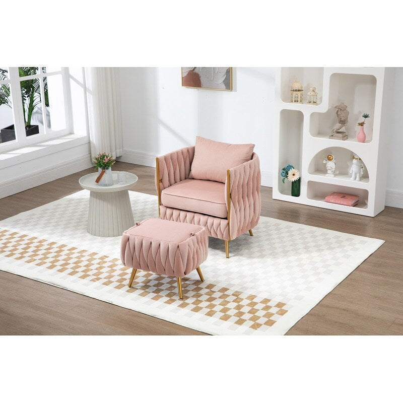 Modern Accent Chair with Storage Ottoman, Velvet Tufted Barrel Arm Chair, Single Sofa, Lounge Reading Chair, Accent Chair