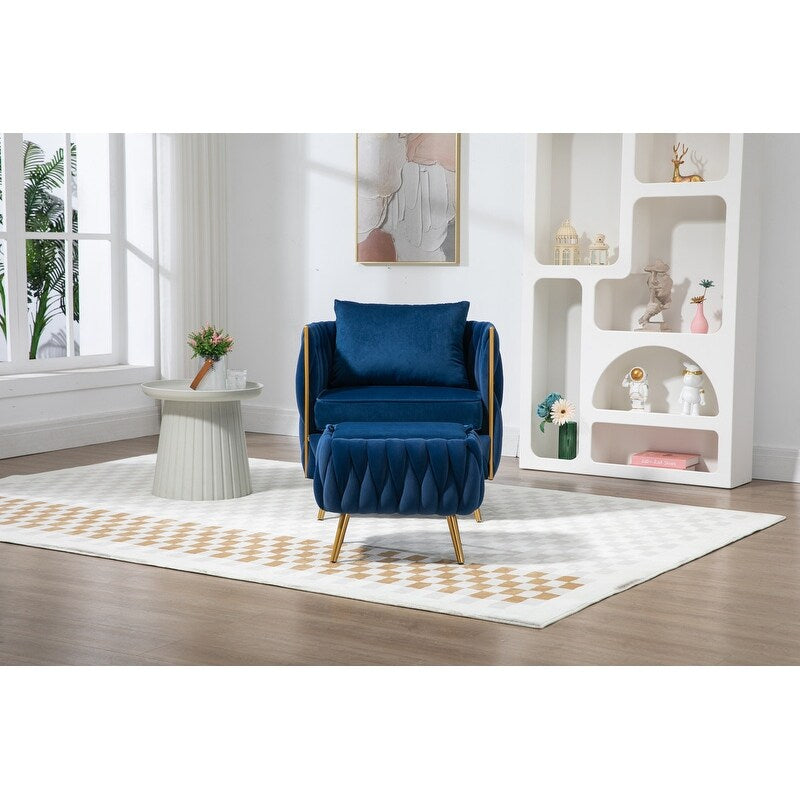 Modern Accent Chair with Storage Ottoman, Velvet Tufted Barrel Arm Chair, Single Sofa, Lounge Reading Chair, Accent Chair
