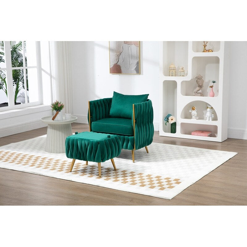 Modern Accent Chair with Storage Ottoman, Velvet Tufted Barrel Arm Chair, Single Sofa, Lounge Reading Chair, Accent Chair