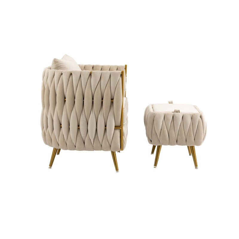 Modern Accent Chair with Storage Ottoman, Velvet Tufted Barrel Arm Chair, Single Sofa, Lounge Reading Chair, Accent Chair