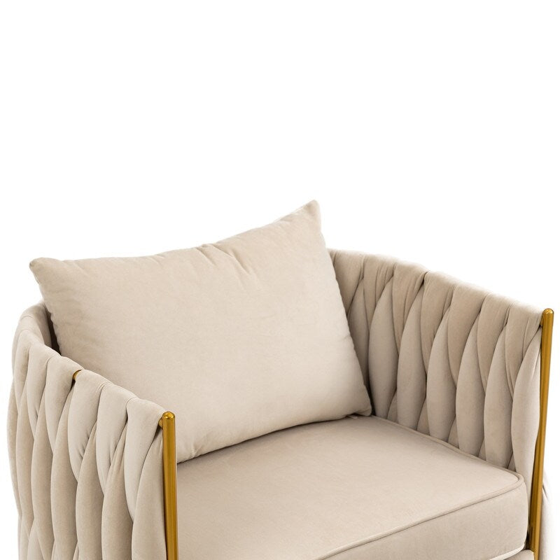 Modern Accent Chair with Storage Ottoman, Velvet Tufted Barrel Arm Chair, Single Sofa, Lounge Reading Chair, Accent Chair