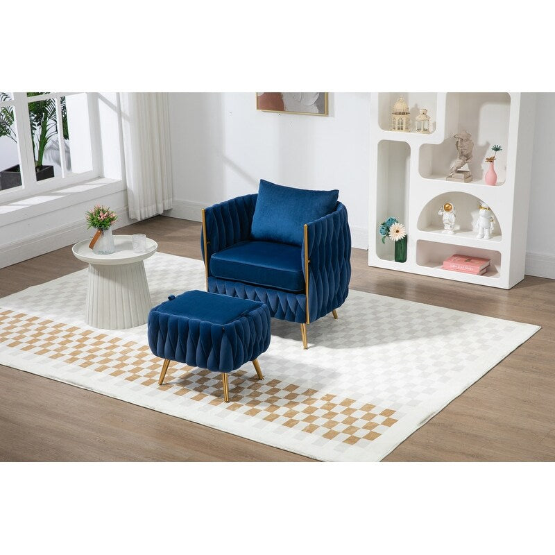 Modern Accent Chair with Storage Ottoman, Velvet Tufted Barrel Arm Chair, Single Sofa, Lounge Reading Chair, Accent Chair