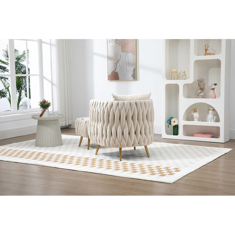 Modern Accent Chair with Storage Ottoman, Velvet Tufted Barrel Arm Chair, Single Sofa, Lounge Reading Chair, Accent Chair