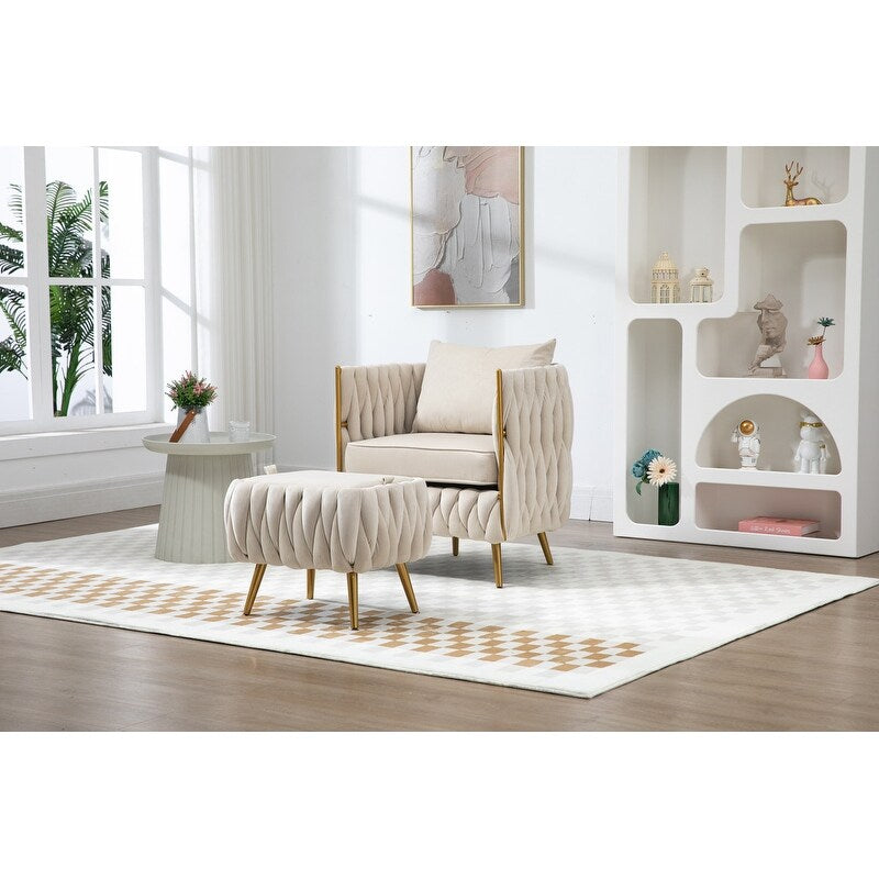 Modern Accent Chair with Storage Ottoman, Velvet Tufted Barrel Arm Chair, Single Sofa, Lounge Reading Chair, Accent Chair
