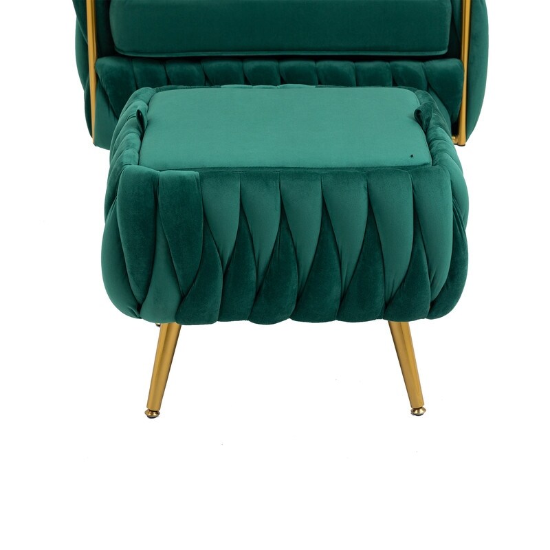 Modern Accent Chair with Storage Ottoman, Velvet Tufted Barrel Arm Chair, Single Sofa, Lounge Reading Chair, Accent Chair