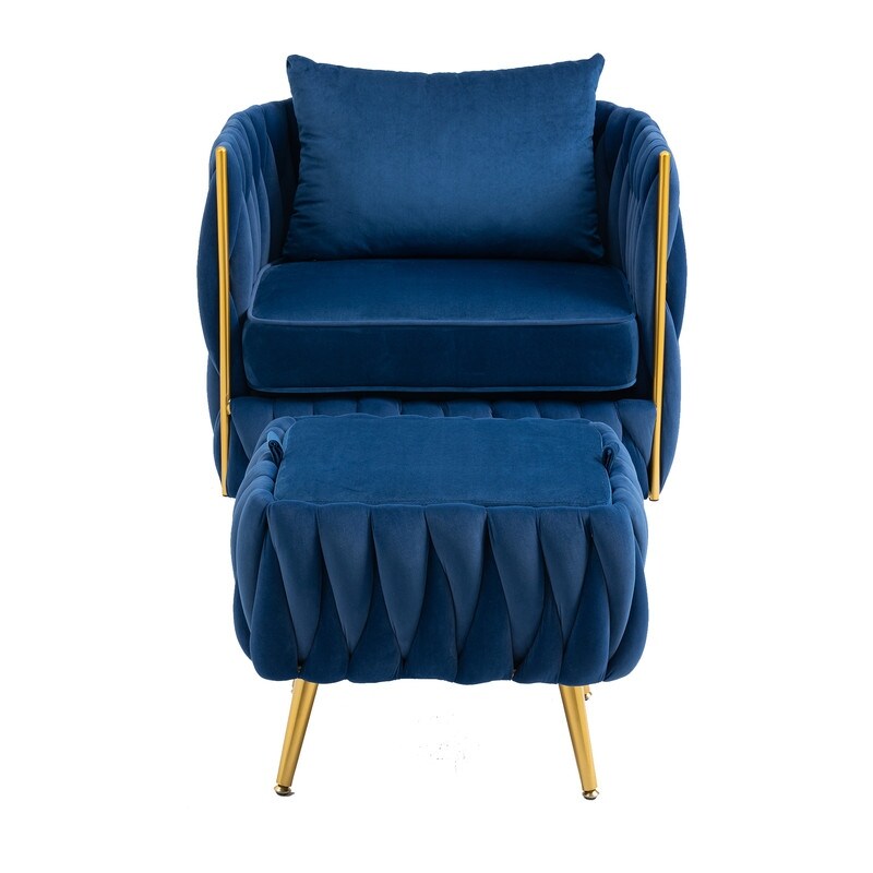 Modern Accent Chair with Storage Ottoman, Velvet Tufted Barrel Arm Chair, Single Sofa, Lounge Reading Chair, Accent Chair
