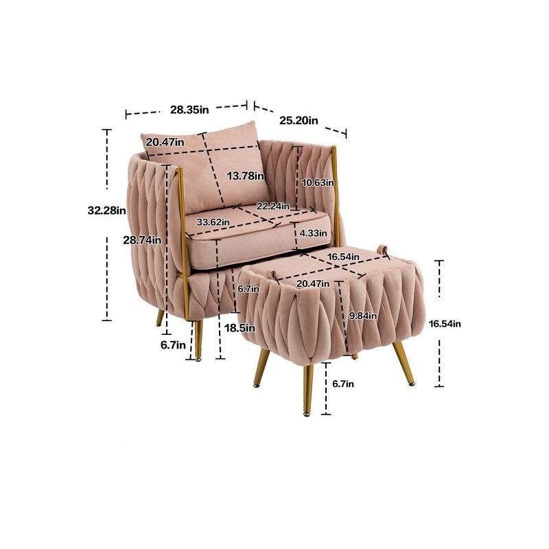 Modern Accent Chair with Storage Ottoman, Velvet Tufted Barrel Arm Chair, Single Sofa, Lounge Reading Chair, Accent Chair
