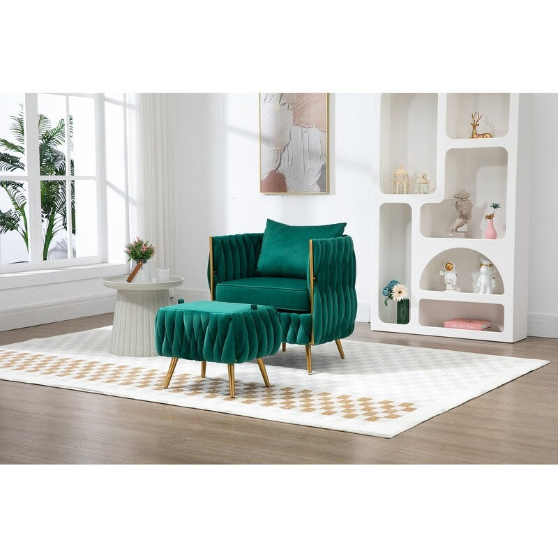 Modern Accent Chair with Storage Ottoman, Velvet Tufted Barrel Arm Chair, Single Sofa, Lounge Reading Chair, Accent Chair