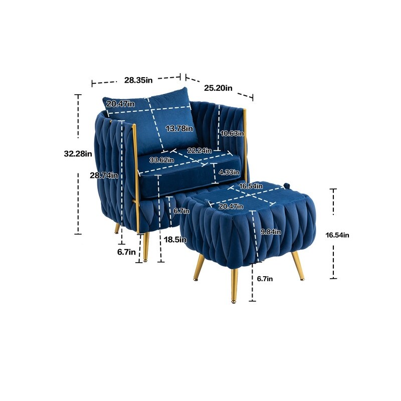 Modern Accent Chair with Storage Ottoman, Velvet Tufted Barrel Arm Chair, Single Sofa, Lounge Reading Chair, Accent Chair