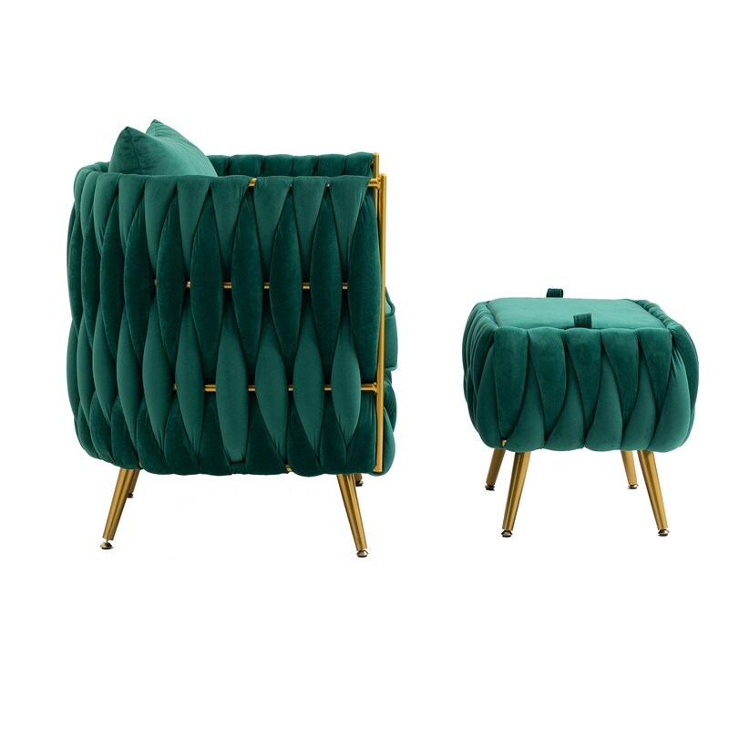 Modern Accent Chair with Storage Ottoman, Velvet Tufted Barrel Arm Chair, Single Sofa, Lounge Reading Chair, Accent Chair