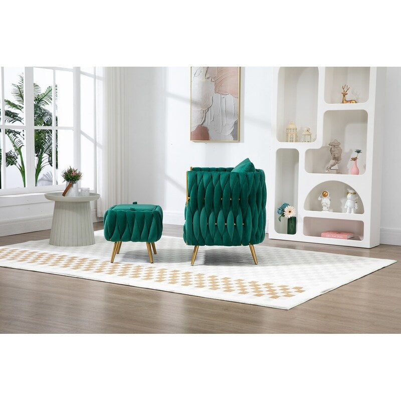 Modern Accent Chair with Storage Ottoman, Velvet Tufted Barrel Arm Chair, Single Sofa, Lounge Reading Chair, Accent Chair