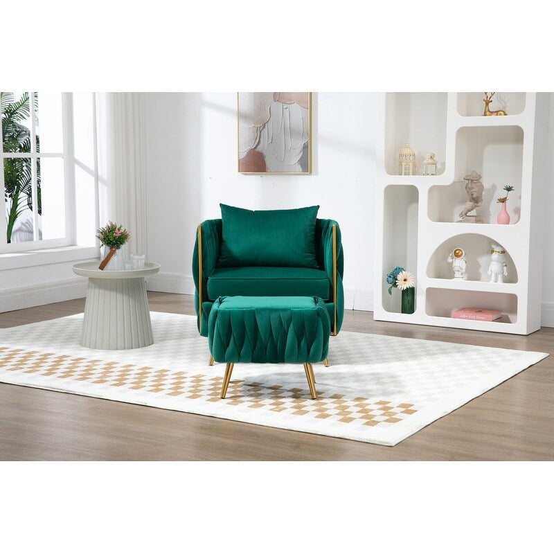 Modern Accent Chair with Storage Ottoman, Velvet Tufted Barrel Arm Chair, Single Sofa, Lounge Reading Chair, Accent Chair