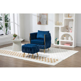 Modern Accent Chair with Storage Ottoman, Velvet Tufted Barrel Arm Chair, Single Sofa, Lounge Reading Chair, Accent Chair