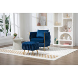 Modern Accent Chair with Storage Ottoman, Velvet Tufted Barrel Arm Chair, Single Sofa, Lounge Reading Chair, Accent Chair