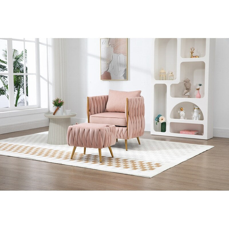 Modern Accent Chair with Storage Ottoman, Velvet Tufted Barrel Arm Chair, Single Sofa, Lounge Reading Chair, Accent Chair