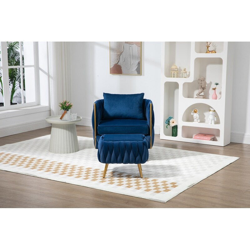 Modern Accent Chair with Storage Ottoman, Velvet Tufted Barrel Arm Chair, Single Sofa, Lounge Reading Chair, Accent Chair