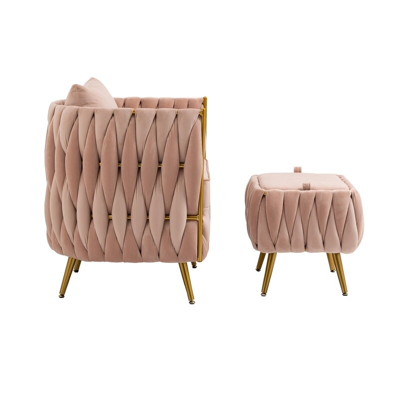Modern Accent Chair with Storage Ottoman, Velvet Tufted Barrel Arm Chair, Single Sofa, Lounge Reading Chair, Accent Chair