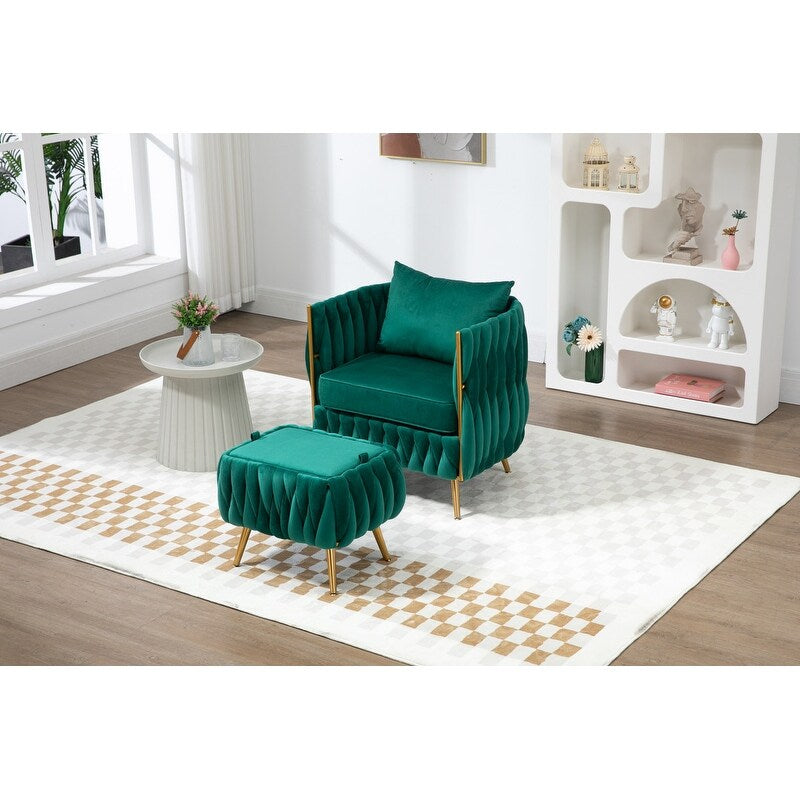 Modern Accent Chair with Storage Ottoman, Velvet Tufted Barrel Arm Chair, Single Sofa, Lounge Reading Chair, Accent Chair