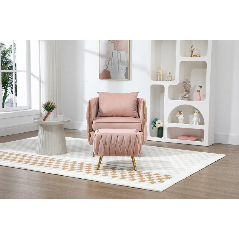 Modern Accent Chair with Storage Ottoman, Velvet Tufted Barrel Arm Chair, Single Sofa, Lounge Reading Chair, Accent Chair