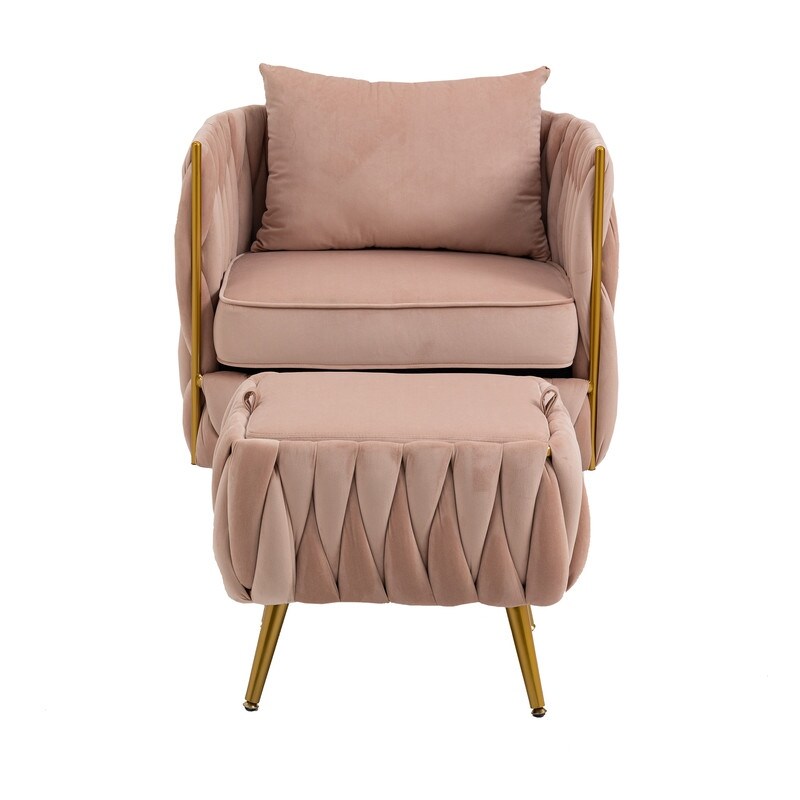 Modern Accent Chair with Storage Ottoman, Velvet Tufted Barrel Arm Chair, Single Sofa, Lounge Reading Chair, Accent Chair