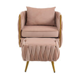 Modern Accent Chair with Storage Ottoman, Velvet Tufted Barrel Arm Chair, Single Sofa, Lounge Reading Chair, Accent Chair