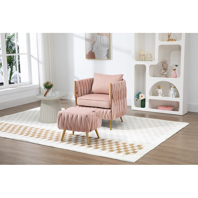 Modern Accent Chair with Storage Ottoman, Velvet Tufted Barrel Arm Chair, Single Sofa, Lounge Reading Chair, Accent Chair