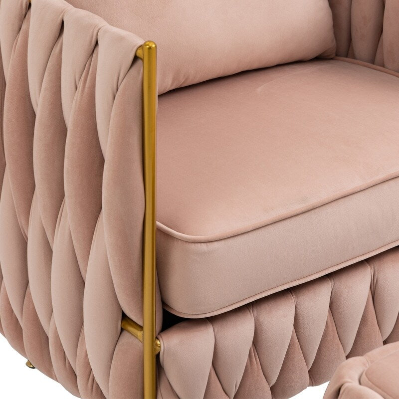 Modern Accent Chair with Storage Ottoman, Velvet Tufted Barrel Arm Chair, Single Sofa, Lounge Reading Chair, Accent Chair