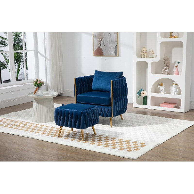 Modern Accent Chair with Storage Ottoman, Velvet Tufted Barrel Arm Chair, Single Sofa, Lounge Reading Chair, Accent Chair
