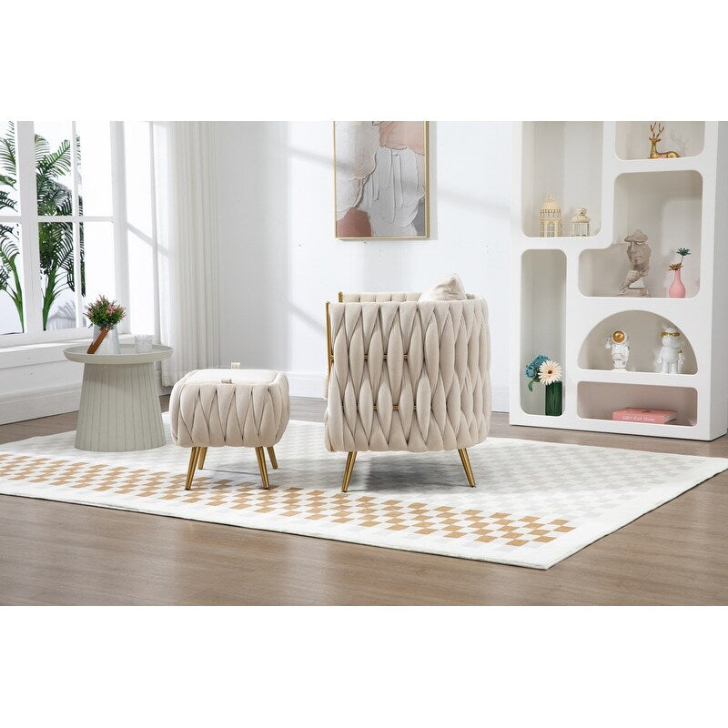 Modern Accent Chair with Storage Ottoman, Velvet Tufted Barrel Arm Chair, Single Sofa, Lounge Reading Chair, Accent Chair