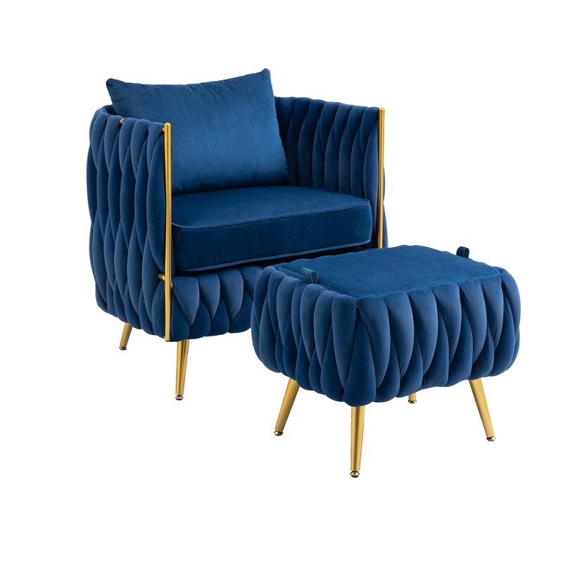 Modern Accent Chair with Storage Ottoman, Velvet Tufted Barrel Arm Chair, Single Sofa, Lounge Reading Chair, Accent Chair
