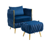 Modern Accent Chair with Storage Ottoman, Velvet Tufted Barrel Arm Chair, Single Sofa, Lounge Reading Chair, Accent Chair
