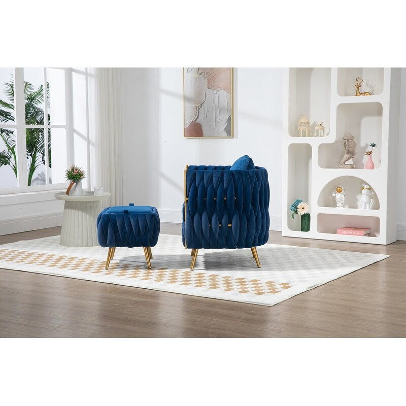 Modern Accent Chair with Storage Ottoman, Velvet Tufted Barrel Arm Chair, Single Sofa, Lounge Reading Chair, Accent Chair